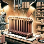 Illustration d'un processus de sablage innovant sur un radiateur, révélant une finition cuivrée de haute qualité